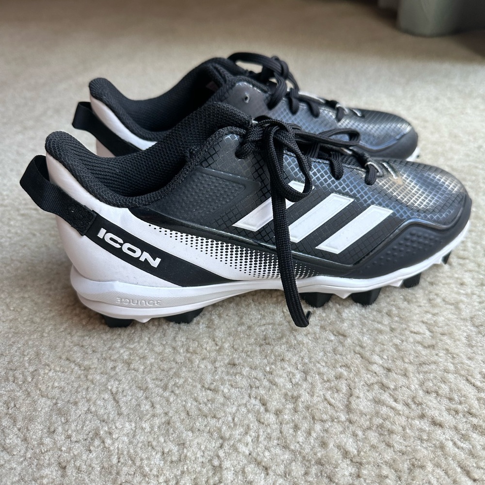 Adidas ICON Kids Black and White Baseball Cleats